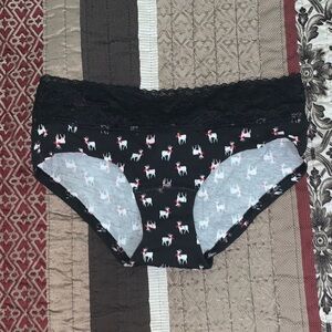 Victoria's Secret Black Lace Gray Dog Print Underwear